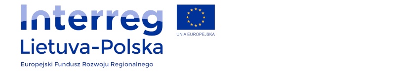 Grafika przedstawia napis Interreg Lietuva-Polska, Europejski Fundusz Rozwoju Regionalnego oraz logo Unii Europejskiej