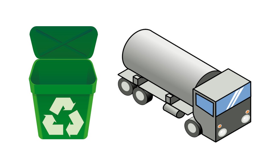rysunek zielonego kosza na odpady obo rysunek wozu asenizacyjnego