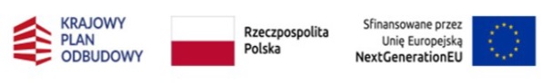 Na grafice umieszczonej nad tekstem znajdują się logotypy i oznaczenia związane z finansowaniem projektu:
Po lewej stronie widoczny jest znak programu Krajowy Plan Odbudowy wraz z jego nazwą.
Obok znajduje się flaga oraz napis Rzeczpospolita Polska.
Po prawej stronie widnieje informacja: „Sfinansowane przez Unię Europejską NextGenerationEU